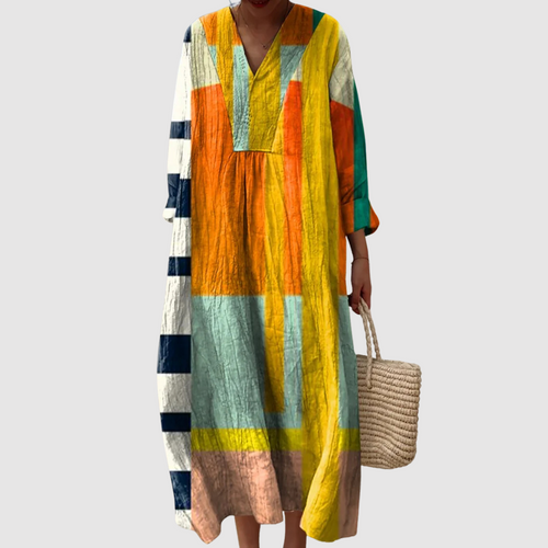 Jocelyn - Sunrise Blocks Long Sleeve Midi Dress