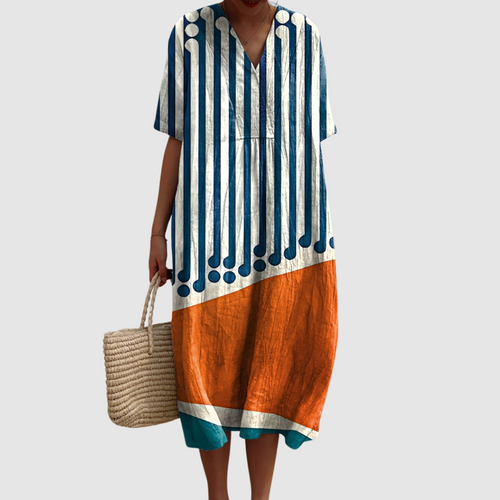 Arya - Retro Rhythm Graphic Midi Dress