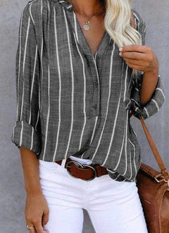 Britney - Stylish Striped Button-Up Top
