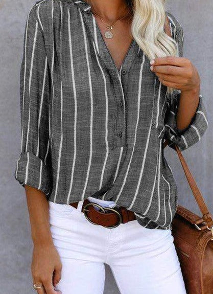 Britney - Stylish Striped Button-Up Top