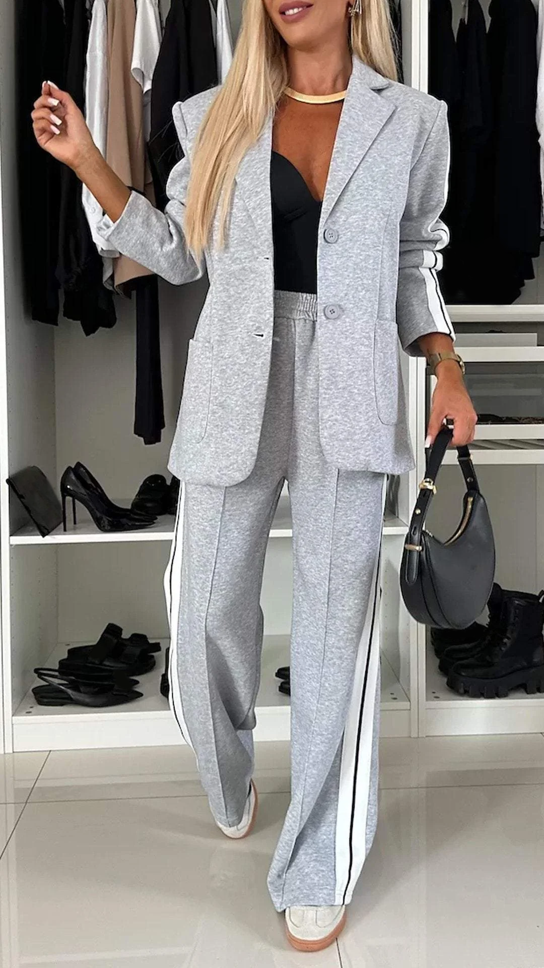 Valenca - Women’s Full Size Contrast Lapel Collar Top & Pants Set