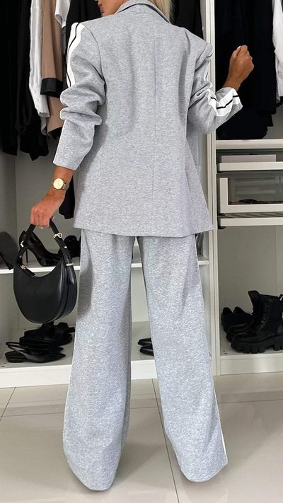 Valenca - Women’s Full Size Contrast Lapel Collar Top & Pants Set