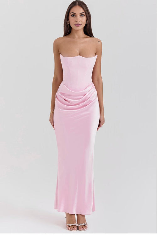 Olivia - Elegant Satin Strapless Maxi Dress
