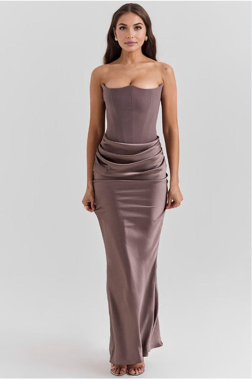 Olivia - Elegant Satin Strapless Maxi Dress