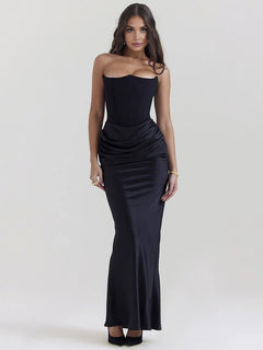 Olivia - Elegant Satin Strapless Maxi Dress