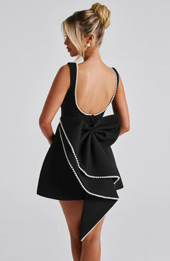 Charlotte - Elegant Pearl Bow Mini Dress