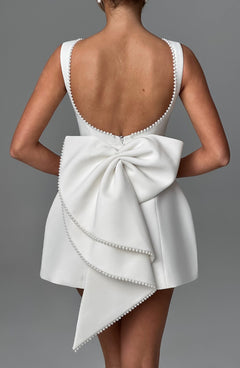 Charlotte - Elegant Pearl Bow Mini Dress