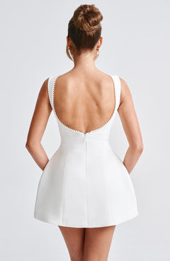Charlotte - Elegant Pearl Bow Mini Dress