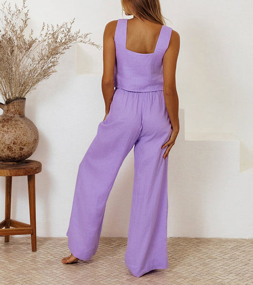 Medalin™ - Minimalist Top and Wide-Leg Pants Set