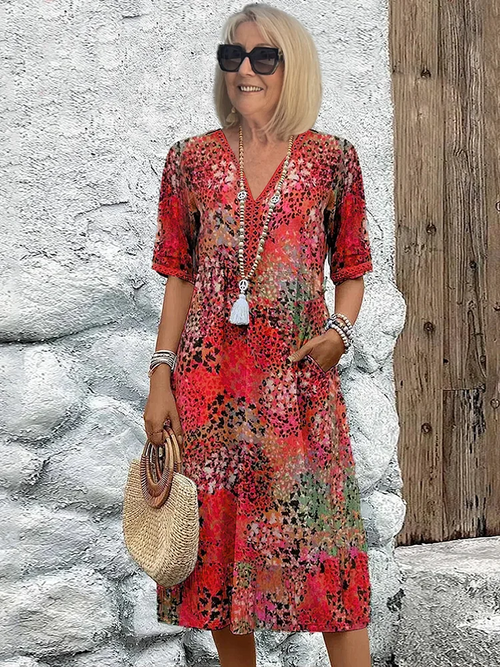 Dalia - Vibrant Midi Dress with Pockets