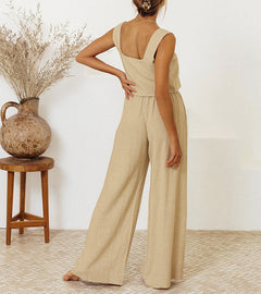 Medalin™ - Minimalist Top and Wide-Leg Pants Set