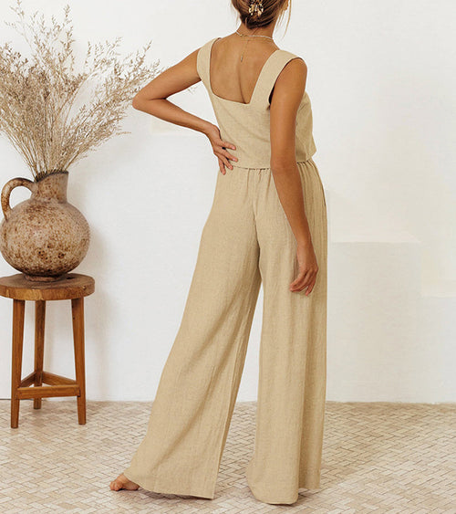 Medalin™ - Minimalist Top and Wide-Leg Pants Set