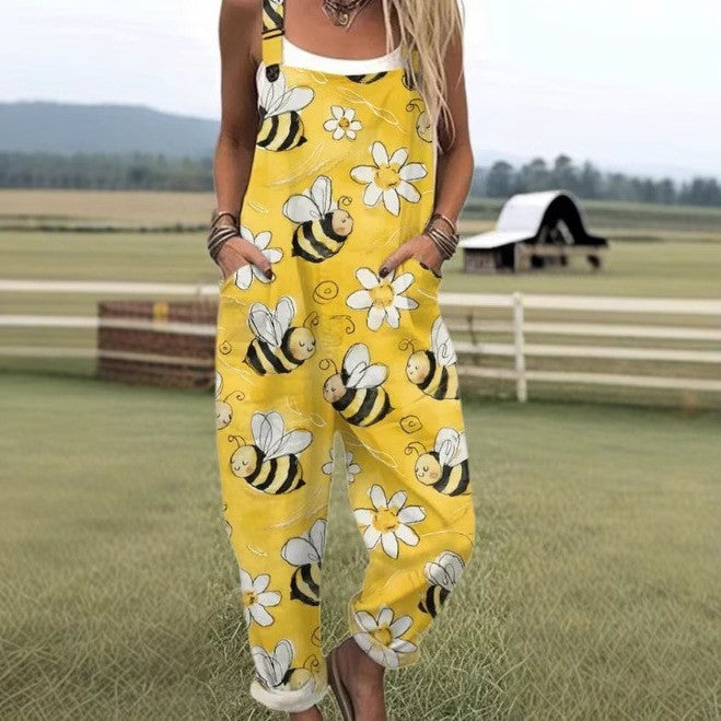 Mia - Women’s Flying Bees Print Jumpsuit