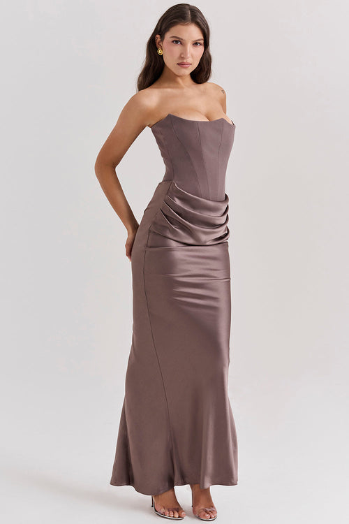 Olivia - Elegant Satin Strapless Maxi Dress