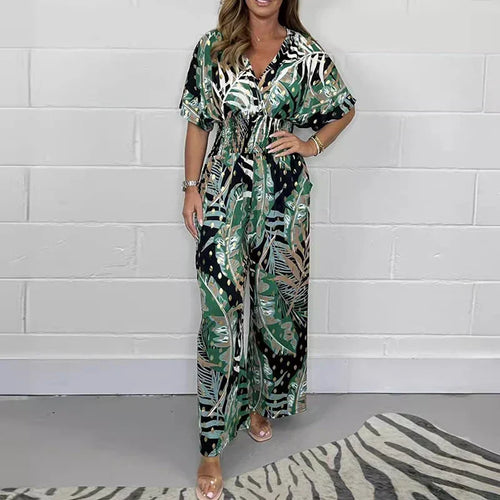 Nataly™ - Tropical Leaf Print Jumpsuit