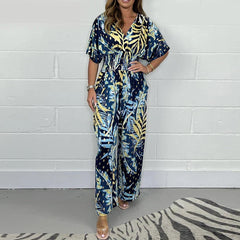 Nataly™ - Tropical Leaf Print Jumpsuit