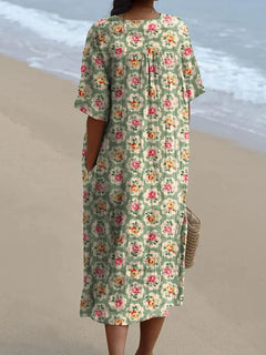 Alicia - Vintage Floral Print Casual Flowy Dress