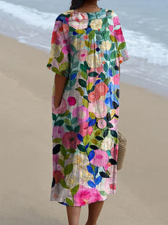 Pandora - Vibrant Floral Garden Print Flowy Dress for Women